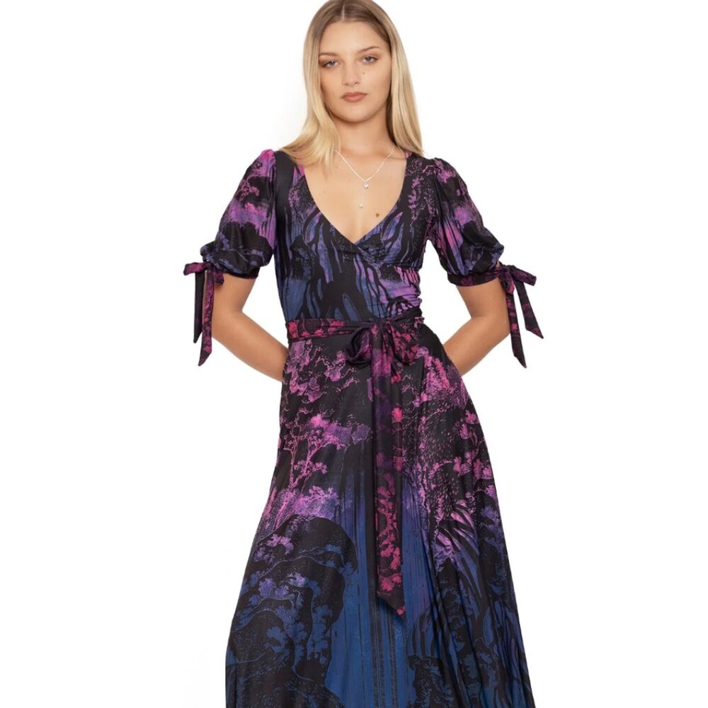 Blackmilk Hokusai's Waterfalls Wrap Maxi Dress, Medium